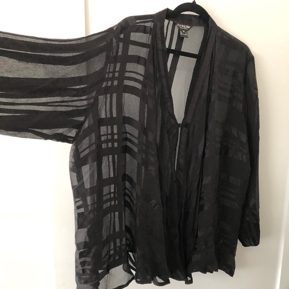 Citron Black Sheer Silk Blouse 2X - Picture 5 of 12